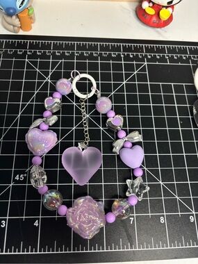Lavender Heart & Rose Beaded Necklace - Women Jewelry